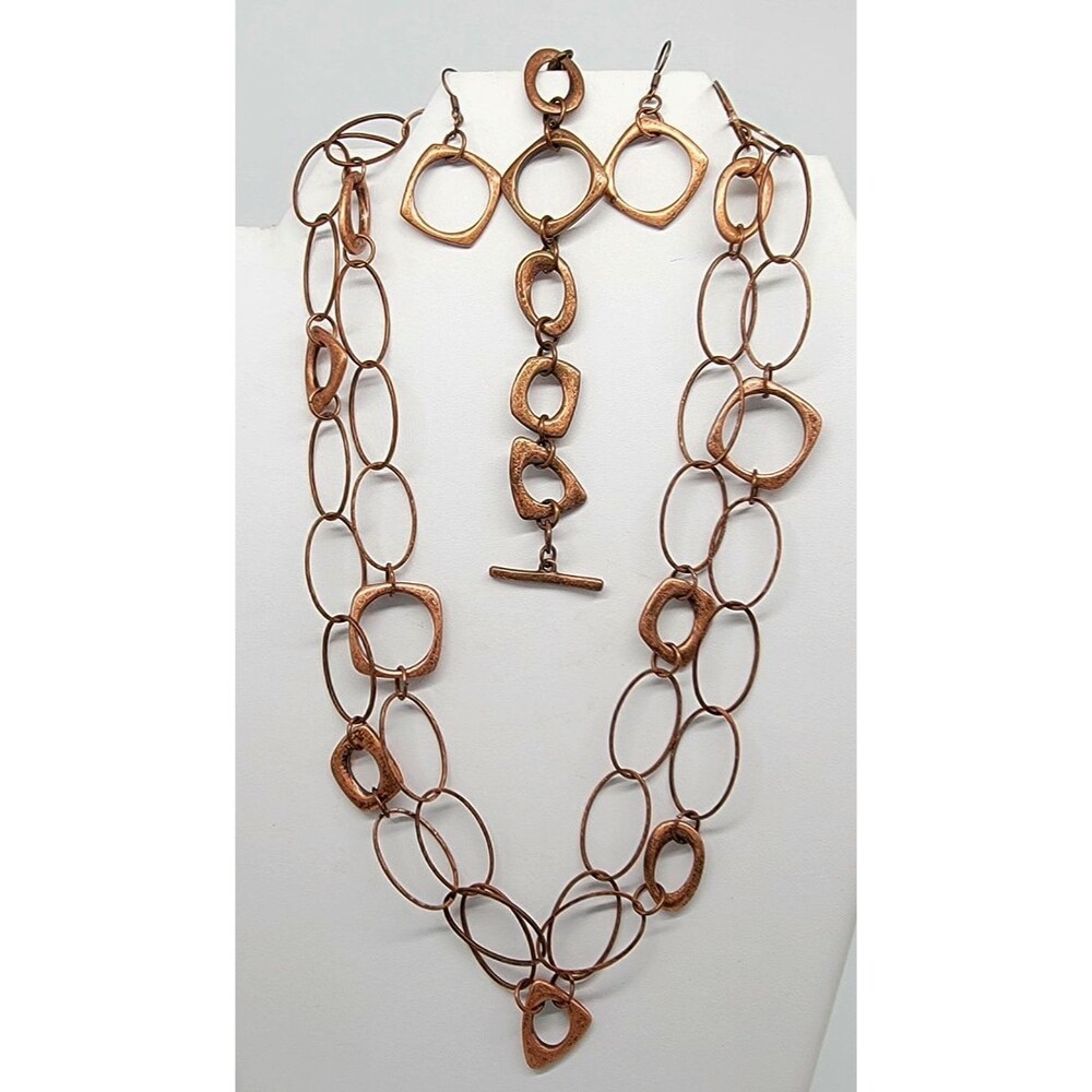 Premier Designs 3 Piece Elemental Copper Tone Necklace Earring Bracelet Set Link